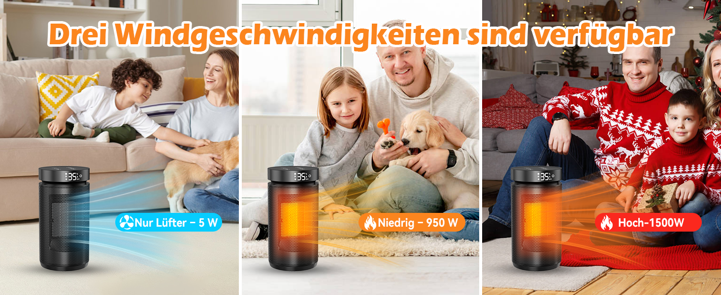 Електричний обігрівач 1500W PTC кераміка, тихий 34 dB, з термостатом, таймером 12 год та захистом від перегріву та перекидання. З пультом керування, чорний.