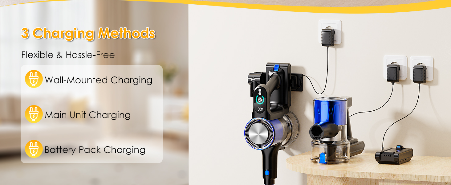 Бездротовий акумуляторний пилосос 50000Pa/500W з дисплеєм, 3 режими, антизаплутувальна щітка, док-станція, 1л, тихий, для шерсті тварин/килимів/підлоги/авто