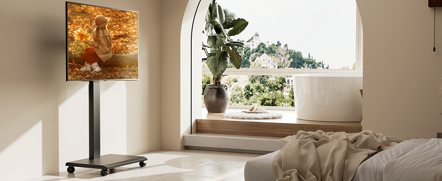 Підставка для телевізора FITUEYES на коліщатках, 32-75 дюймів, LED/LCD/Plasma, чорна, поворотна, нахильна