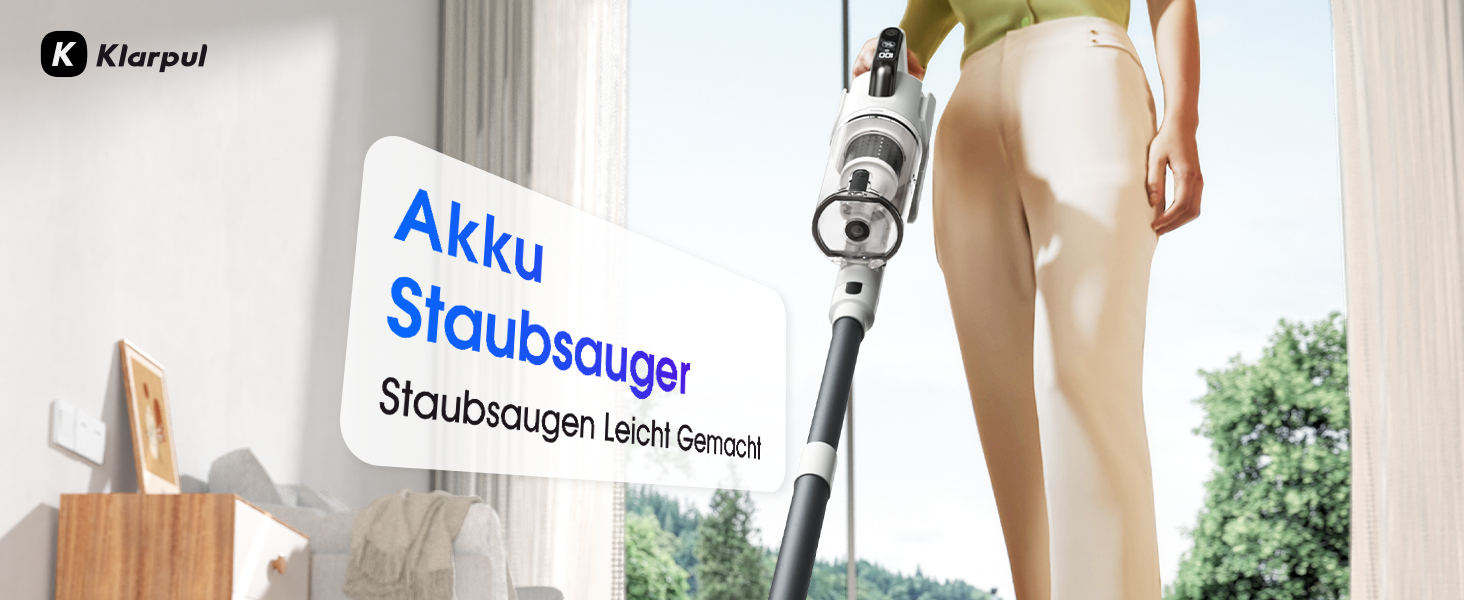 Бездротовий пилосос Klarpul 4800Pa з LED-дисплеєм та антизаплутувальною насадкою, 65 хвилин роботи, швидка зарядка 2 години, для твердих поверхонь та килимів, срібний