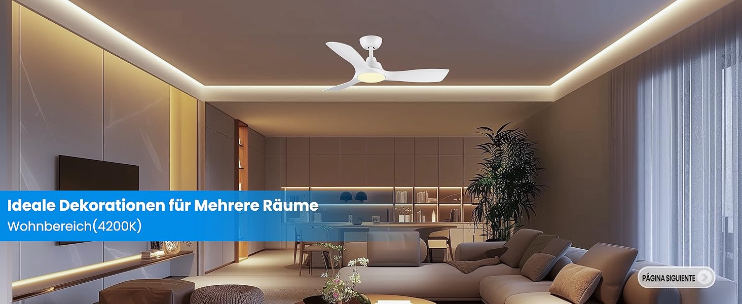 Стеляний вентилятор CJOY з підсвіткою, 107 см, з пультом керування, DC, тихий, з функцією реверсу, пам'ять 3CCT, диммування, 6 швидкостей, таймер для спальні, білий