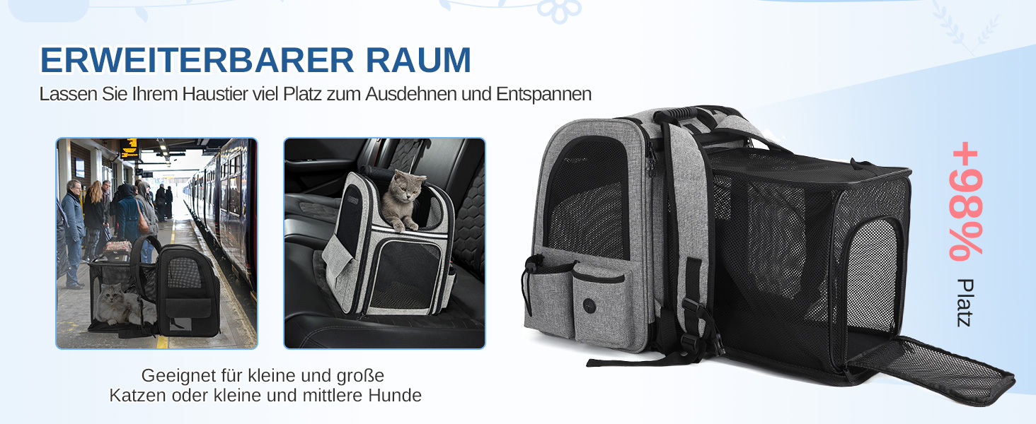 Рюкзак для кота/собаки Dogat, сірий, дихаючий, з сіткою, розкладний, для подорожей