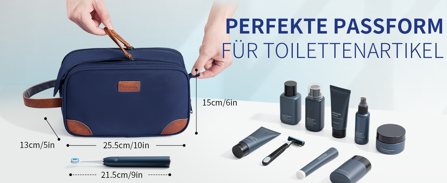 Чоловіча дорожня косметичка Ecohub, водонепроникна, з відділенням для мокрого одягу, з ремінцями, з перероблених матеріалів, з двома блискавками (синьо-зелена)