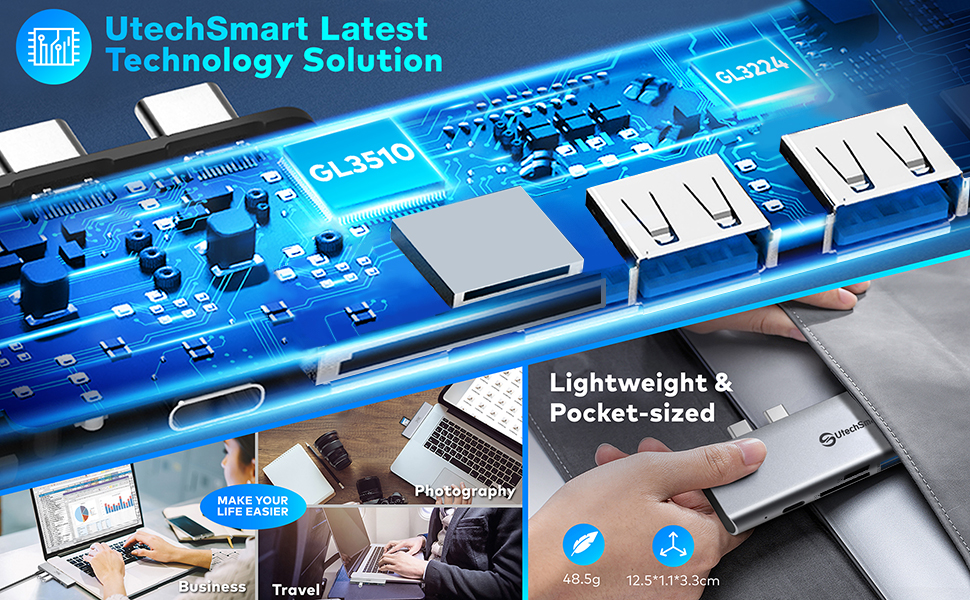 Док-станція USB C для MacBook та Windows, 3 монітори, Ethernet, 2 HDMI, VGA, PD3.0, SD/TF, 4 USB порти (UCN3317)