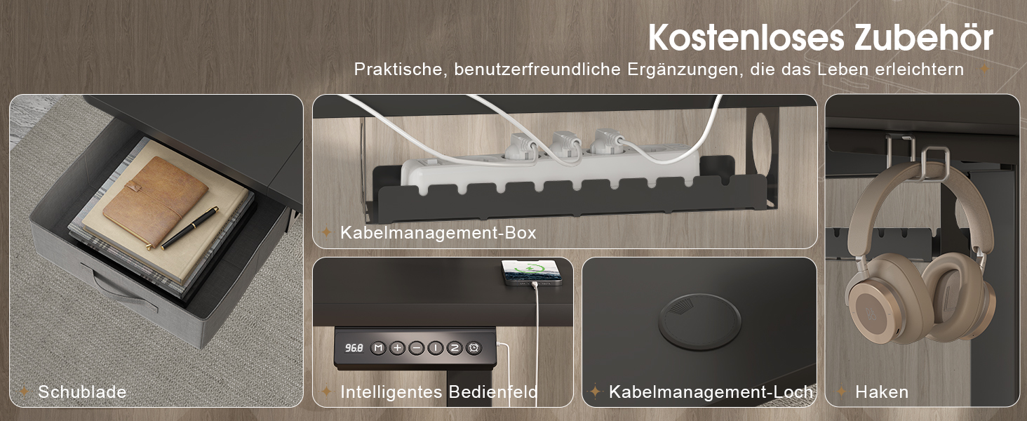 Регульований стіл Devoko 160x80 см з висувними ящиками, USB-порт, органайзер для кабелів, столик для комп'ютера з 3-ма режимами пам'яті, білий (чорний, 180x80 см)