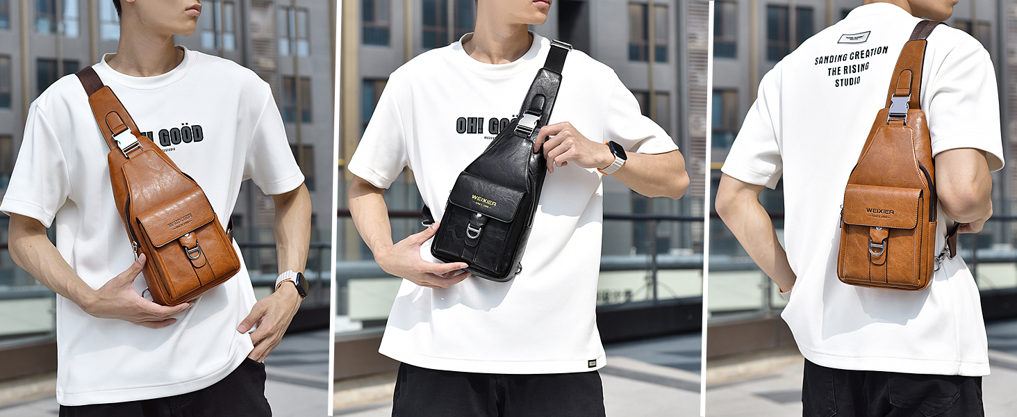 Чоловіча нагрудна сумка через плече з PU-шкіри, водонепроникна, світло-коричнева