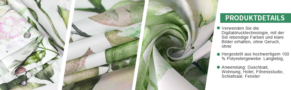 Шторка для душу REZAYMRS, 180x200 см, поліестер, зелена, з 12 гачками, водовідштовхувальна, для ванної кімнати