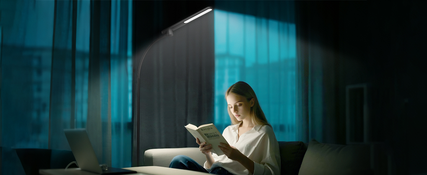 LED торшер Honeywell F4 Sunturalux™ з регулюванням яскравості, гнучкий гніздовий кріплення, сучасний дизайн для комфортного читання у вітальні, спальні, офісі (чорний)