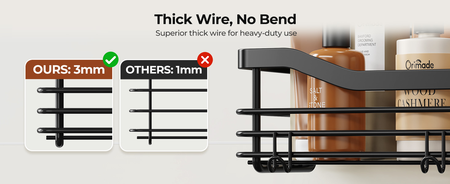 Поличка в душ Orimade без свердління, підставка для ванної кімнати з нержавіючої сталі з 5 гачками, набір 2 шт, чорна