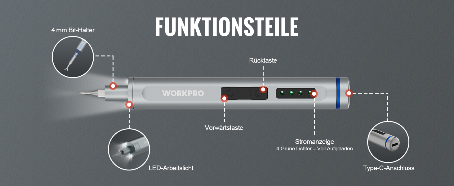 WORKPRO Набір викруток 42-в-1 електричний, для точних ремонтів телефонів, годинників, камер, з 36 бітами S2, магнітною коробкою, зарядкою Type-C
