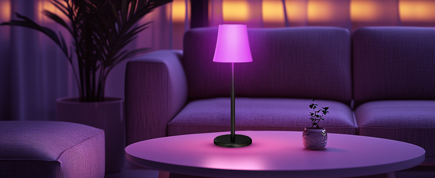 Бездротова LED лампа Suright для столу: регульоване світло, 3 кольори + RGB, сенсорне управління, IP54, для дому та відпочинку