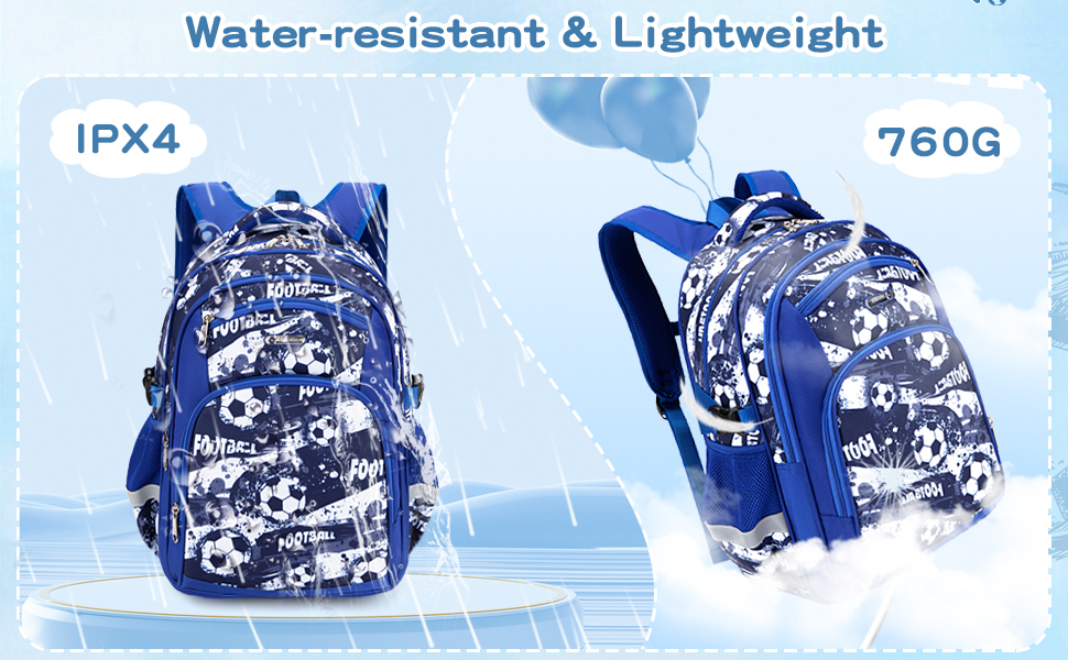 Дитячий рюкзак Cusangel для дівчаток та хлопчиків, ергономічний, регульований, водостійкий, з нагрудним ременем (синій, з футбольною тематикою)