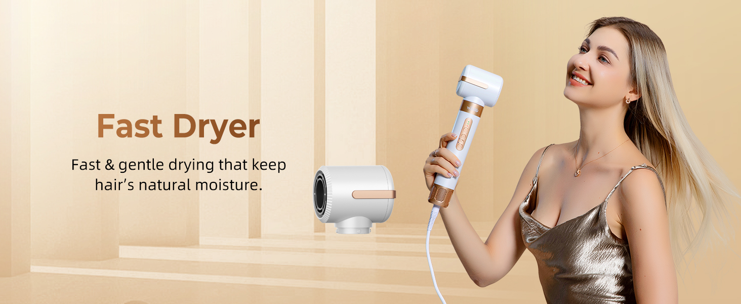 UKLISS Airstyler Pro 7-в-1: Фен, стайлер, завикучувач. Професійний набір для волосся з автоматичною завивкою, брашінгом та випрямленням. Зменшення пухнастості, без екстремального нагріву. Білий, золотий