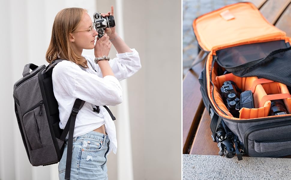 Рюкзак для фототехніки DÖRR Prag Pro 16L, водонепроникний, для DSLR/SLR, з відділенням для ноутбука 16 дюймів, знімні перегородки, кріплення для штатива, дронів, сірий