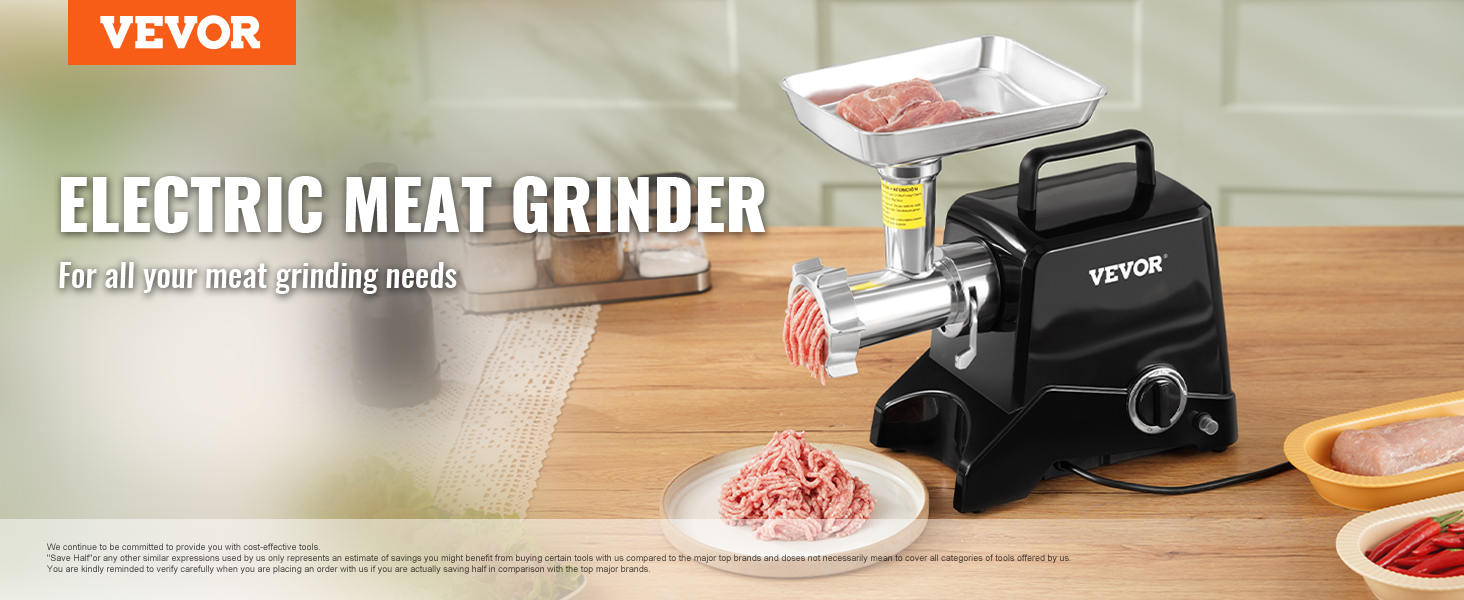 VEVOR 1100W Electric Meat Grinder - Stainless Steel, 250kg/hr - Commercial Meat Processing Machine for Restaurant, Butcher Shop, Supermarket