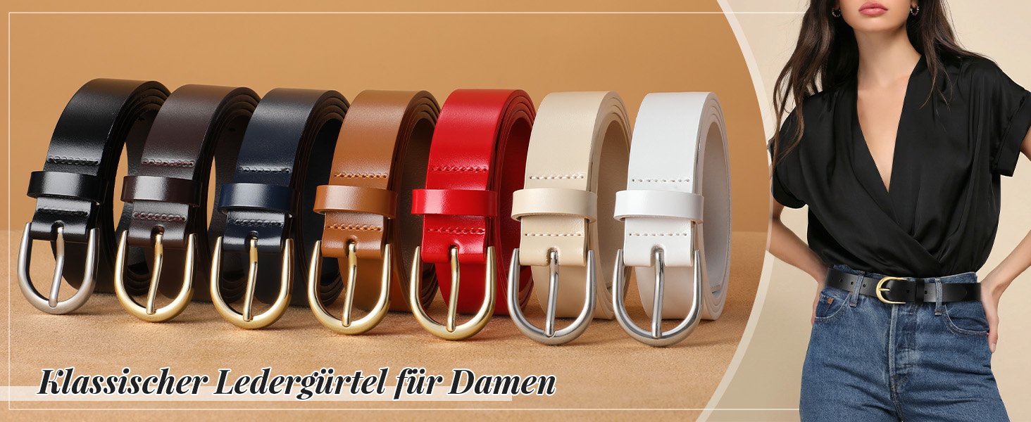 Жіночий шкіряний ремінь WERFORU для джинсів, спідниць та суконь з золотою пряжкою, червоний, довжина 110 см (85-97 см талія)