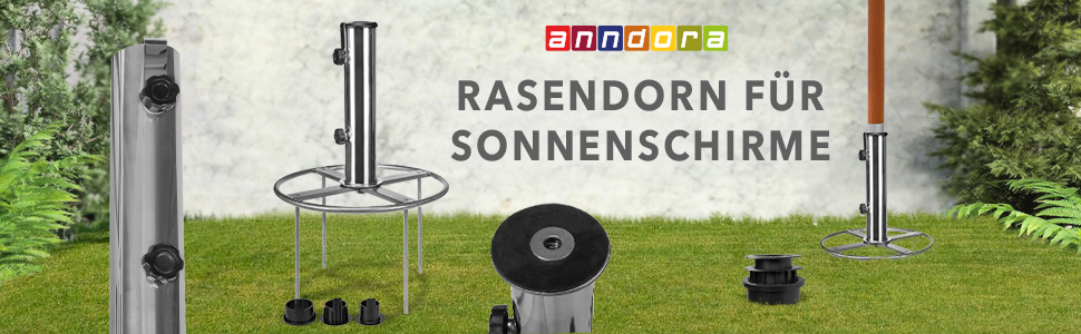Andora Parasol Base XL Stainless Steel with Adapter 48/39/34 mm - Parasol Stand for Lawn
