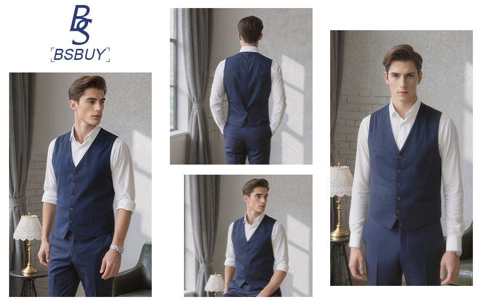 Чоловіча жилетка Casual Anzugweste Regular з кишенями, V-подібний виріз, повномірна жилетка, однотонна, вінтажна, готична, костюмна, для формальних заходів, весілля, ді-джеїв, бізнес-жилетка, темно-синій, XL