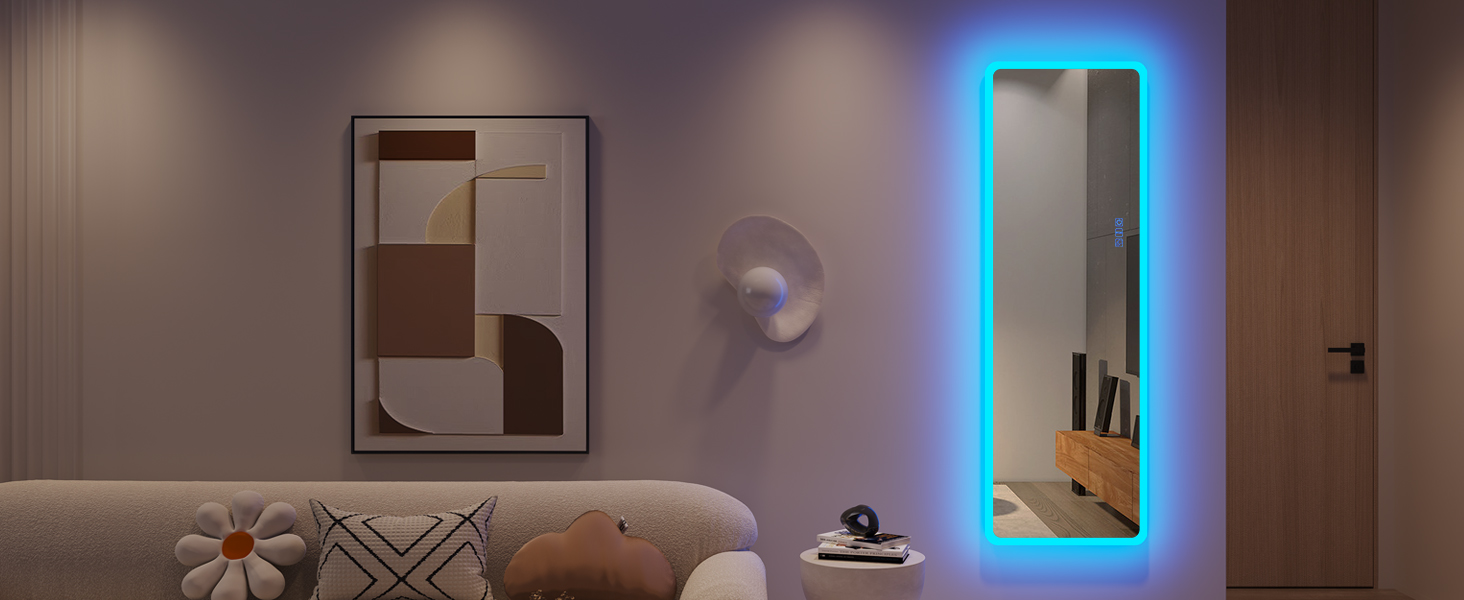 Дзеркало для тіла LVSOMT з підсвічуванням RGB, 120x40 см, настінне, для спальні, LED, сучасне, прямокутне, дзеркало над дверима