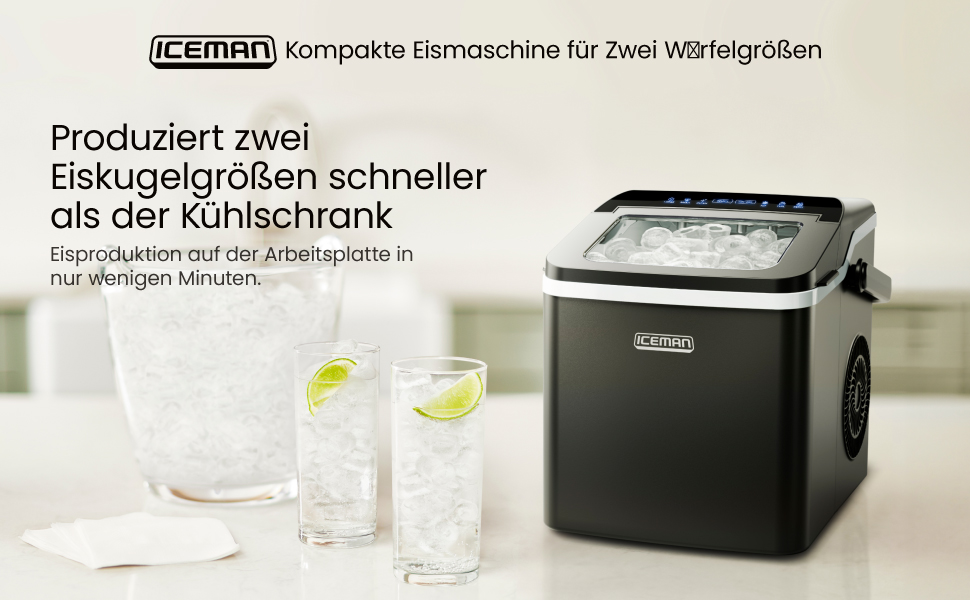 Chefman Iceman Dual-Size Ice Maker - Portable Ice Machine with Self-Cleaning Function, Makes 9 Cubes in 7 Minutes, 10kg/24h Capacity, Includes Scoop