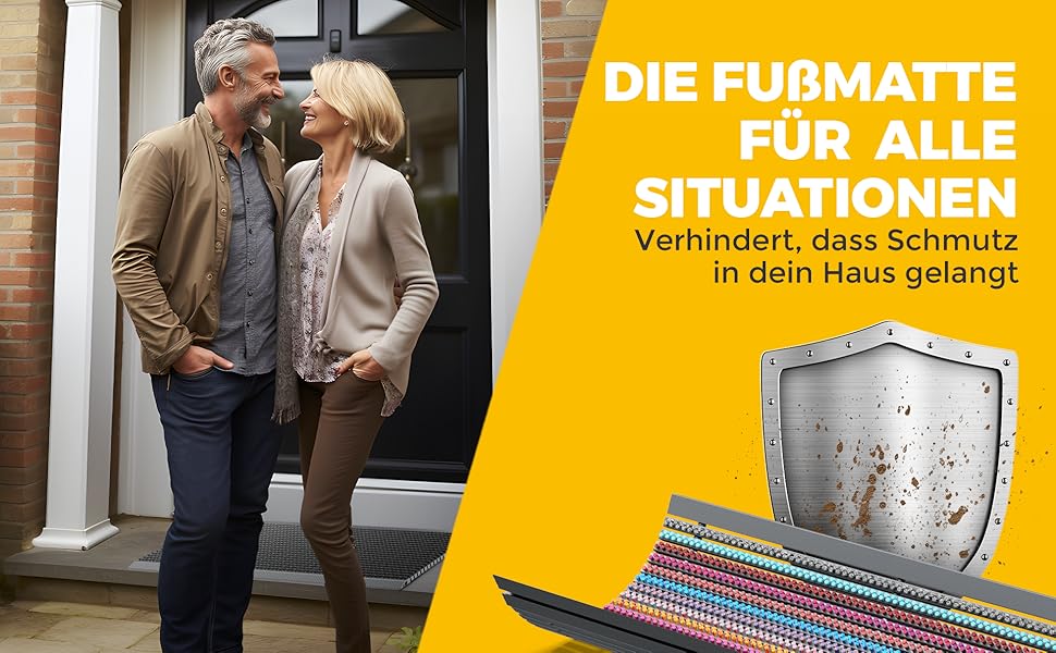 Килимок для порогу 40x60 см - алюміній, плоский, неслизький, для дому, тераси, вхідних дверей - килимок-сміттєзбирач з щітковим профілем, чорний