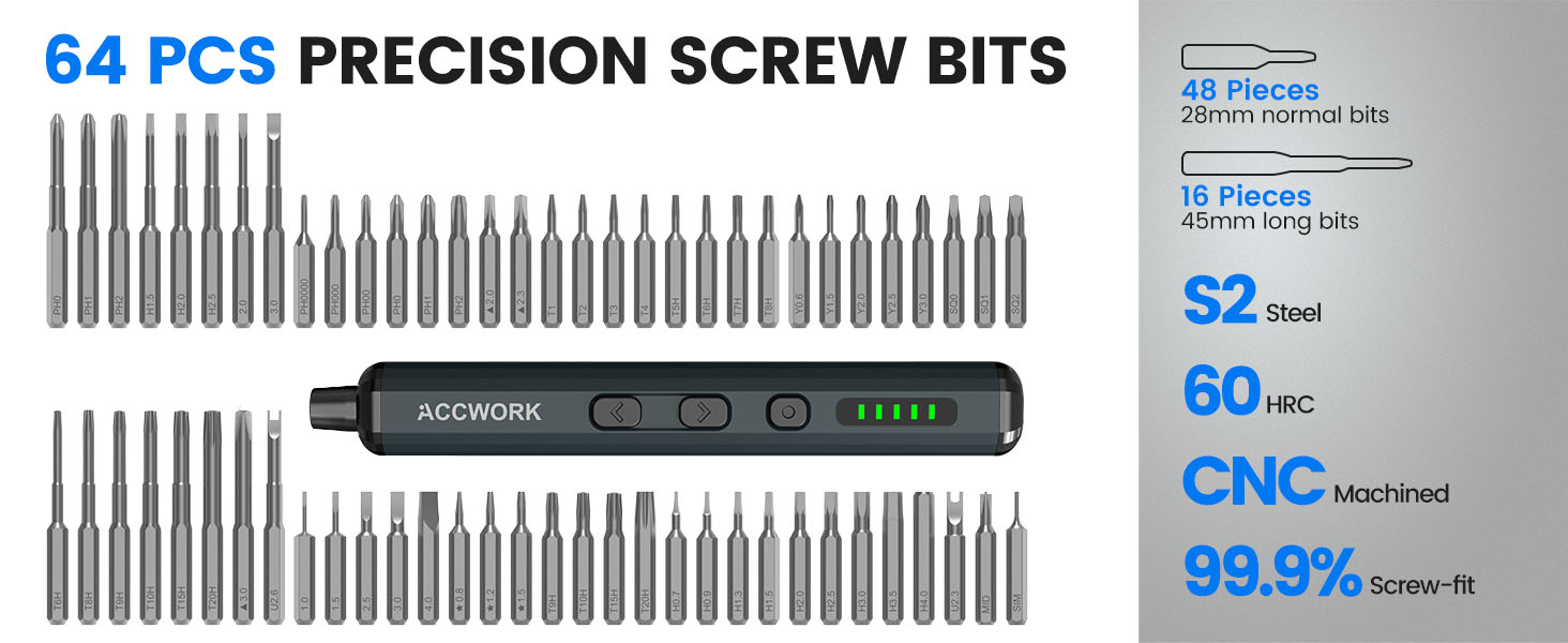 Електрична викрутка 68 в 1 з LED екраном та 64 бітами S2 - для ремонту ноутбуків, окулярів, годинників