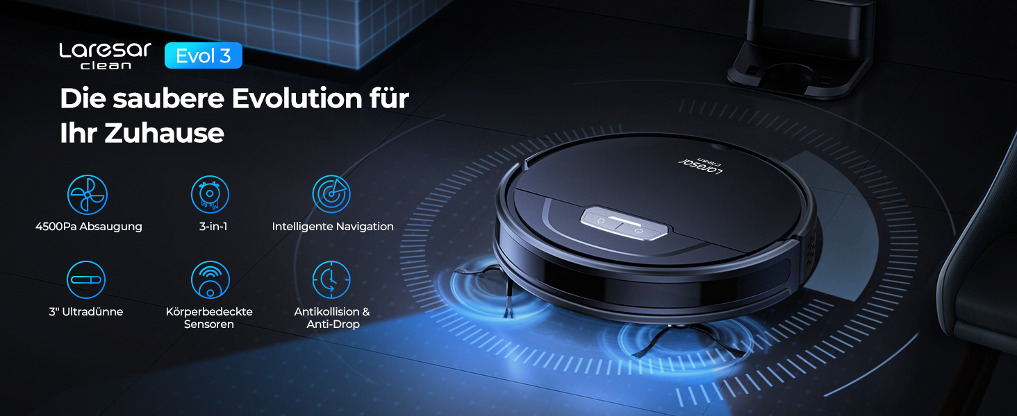 Робот-пилосос Laresar з функцією миття, 4500Pa, 3-в-1, сумісний з Alexa, 180 хв роботи, для шерсті тварин, килимів, твердих підлог