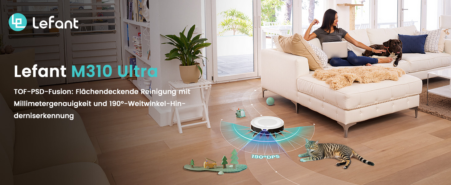 Робот-пилосос LEFANT M310 Ultra: потужність 6000Pa, вологе прибирання, лазерна навігація, керування через додаток та Alexa, захист від заплутування шерсті, білий