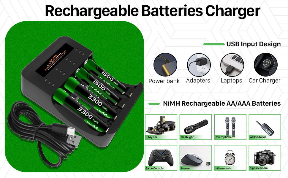 Зарядний пристрій для акумуляторів AA/AAA 8 слотів - універсальний, інтелектуальний зарядний пристрій для NI-MH/NI-CD акумуляторів