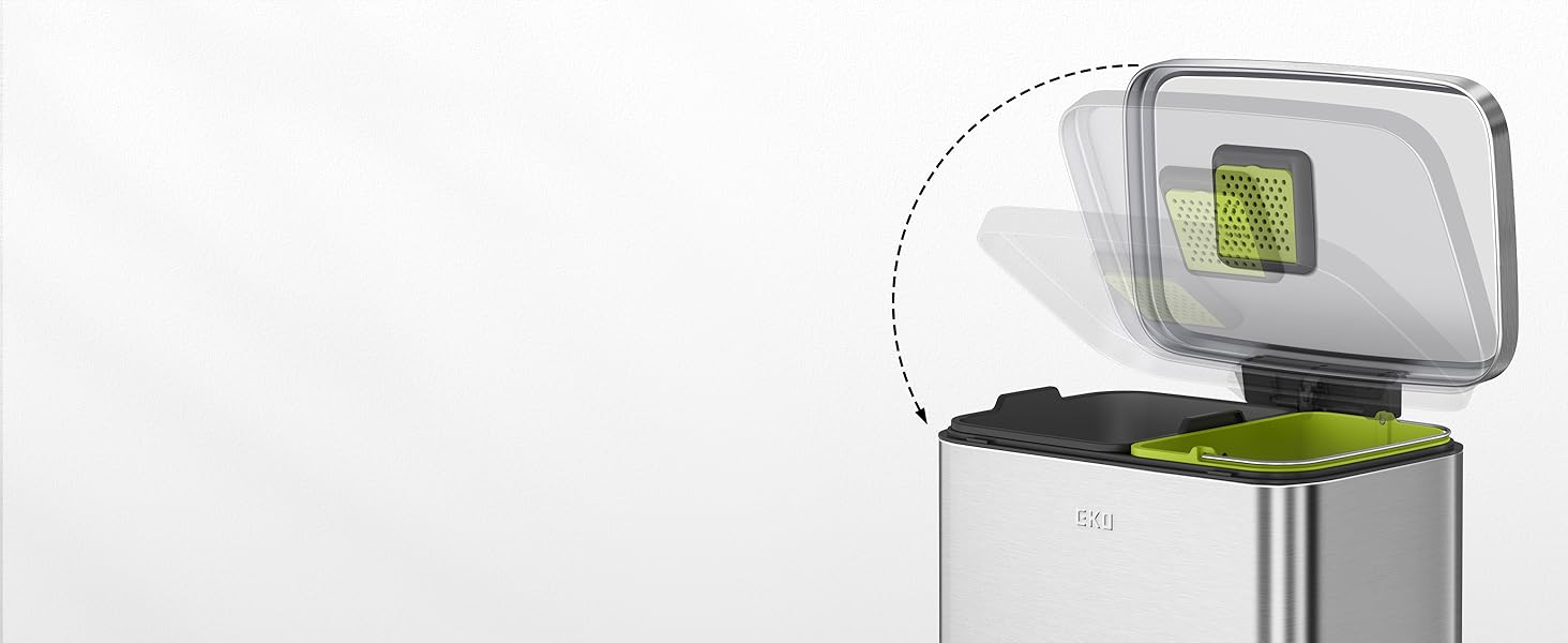 Відро для сміття EKO Madison 30L з висувним контейнером, м'яким закриттям кришки, стійке до відбитків пальців, нержавіюча сталь, прямокутне, з 20 мішками для сміття (25L+20L)