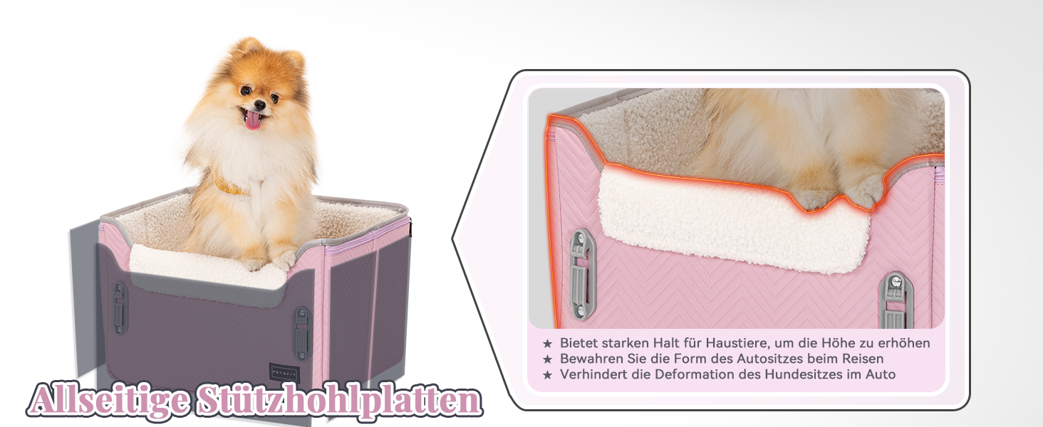 Автомобільний лежак для собак Petsfit - зручний та безпечний крісло-кошик для маленьких собак з кріпленням для ременя безпеки та знімним м'яким подушечкою (рожевий/сірий)