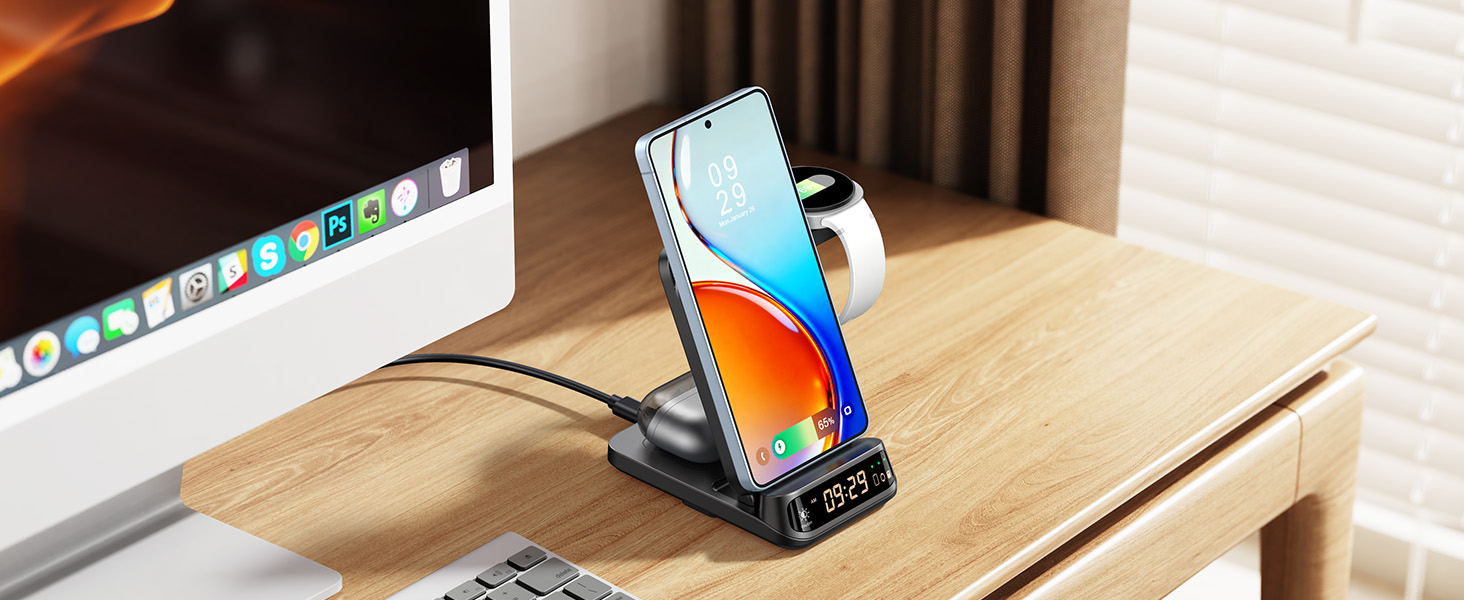 Бездротова зарядка SwanScout 708S для Samsung Galaxy S26 Ultra/+/S26/S25/S24/S23/S22/S21, Galaxy Watch Ultra/8/7/6/5/4, Galaxy Buds4 Pro (Без адаптера) Чорна