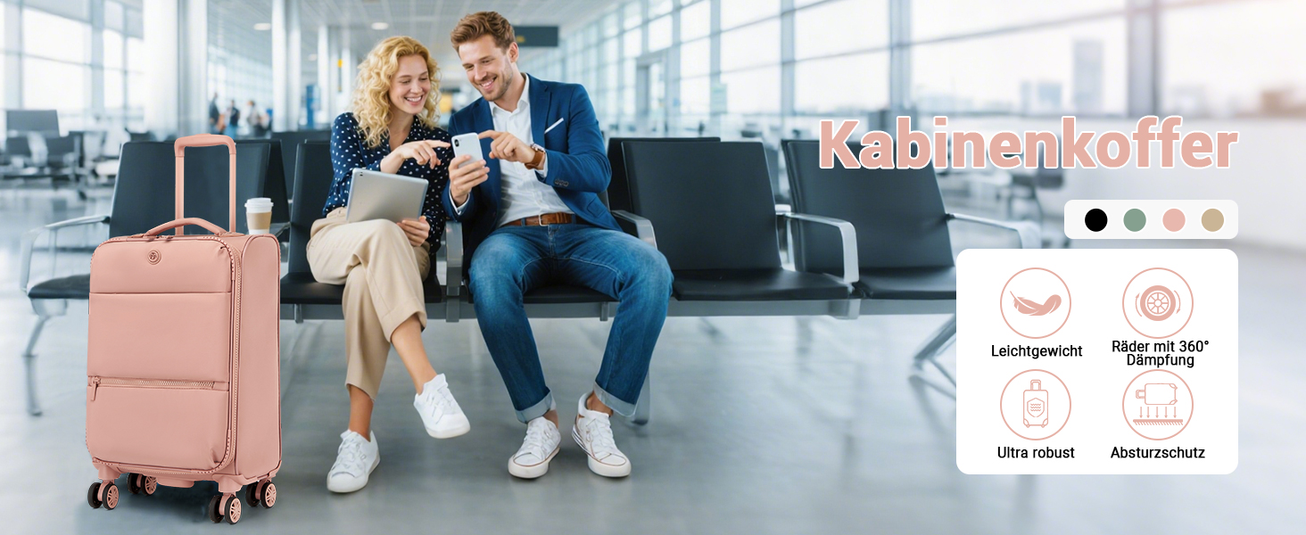 Чемодан Miss Lulu ручної об'єм, 59.5 x 36.5 x 25 см, зелений, з відділенням для мокрого/сухого, 32 л