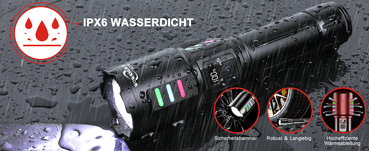 Ліхтар LED акумуляторний тактичний, 500000 люмен, 5 режимів, плавне регулювання яскравості, для кемпінгу та надзвичайних ситуацій, чорний