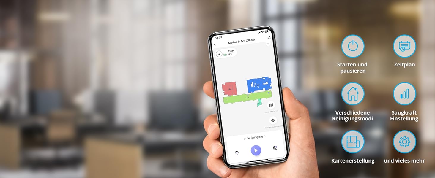 Робот-пилосос MEDION X10 SW з лазерною навігацією та функцією миття, 2700Pa, 2-в-1, створення карт, зони заборони, для кількох поверхів