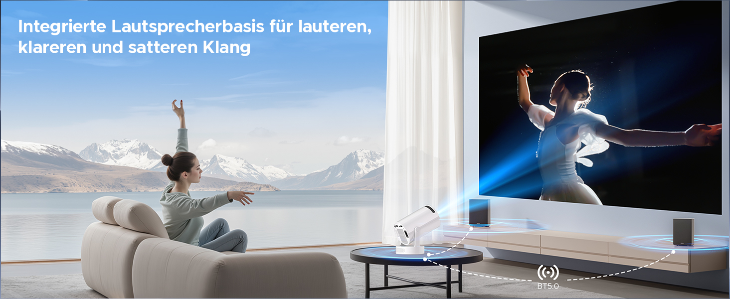 Портативний проєктор Mini Beamer з динаміком: 1080P/4K, WiFi 6, Bluetooth 5.0, автоматичне корегування трапецеїдальних спотворень, 220° обертання, для домашнього кінотеатру та використання на вулиці