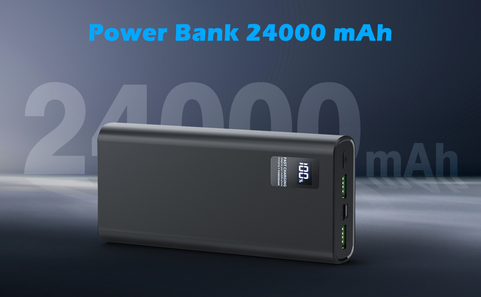 Портативний зарядний акумулятор Power Bank 24000mAh з швидкою зарядкою 22,5W, USB-C, для iPhone, Tablet, Laptop, подорожі, кемпінг