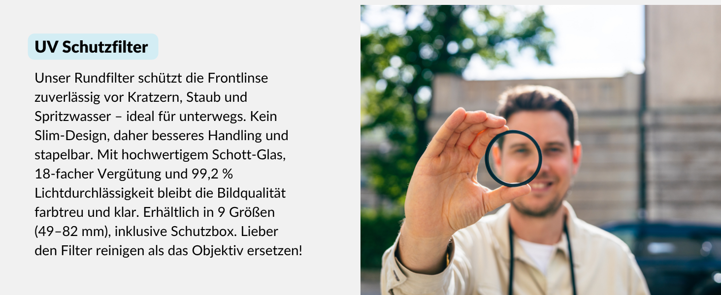 Фільтр об'єктива Lens-Aid UV 49mm зі склом Schott B270 – захист від ультрафіолету з 18-шаровим покриттям проти подряпин, пилу та піску. Ефект лотоса (стійкий до олії та води)