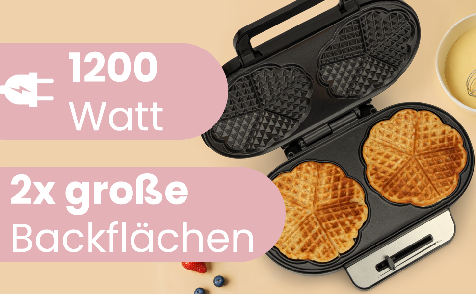 Clatronic Heart-Shaped Waffle Maker - Non-Stick, Adjustable Browning, 1200W - WA 3745