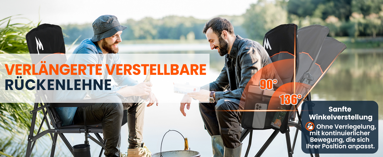 Кемпінговий стілець OVERMONT з високою спинкою, складний, з підголівником - до 226 кг - для пікніка, походу, саду