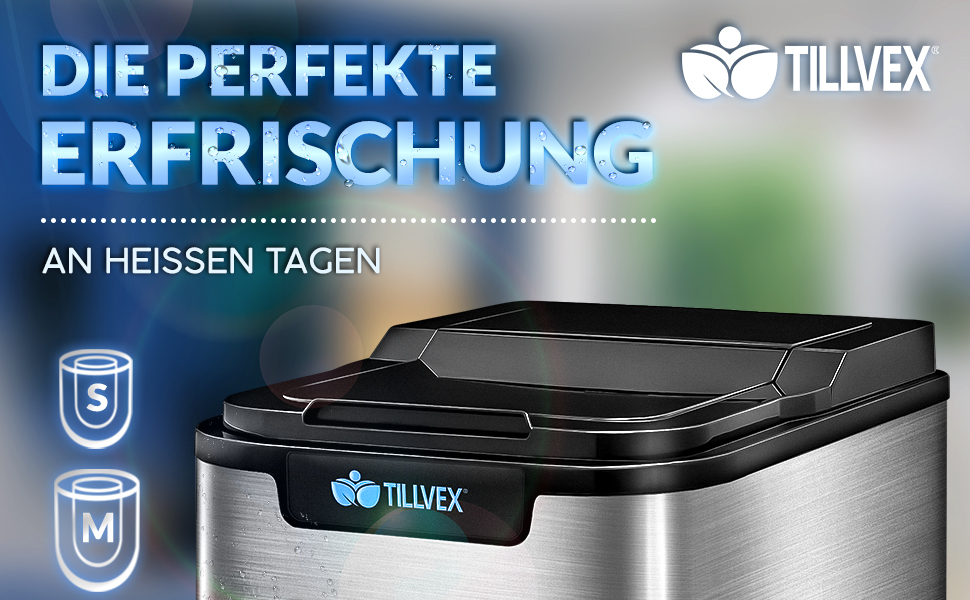 tillvex Ice Maker Stainless Steel 12 kg - 24 h | Ice Cube Maker with Timer and 2.2 Liter Water Tank | Ice-Maker LCD Display & Self-Cleaning Function | 3 Ice Cube Sizes (Silver)