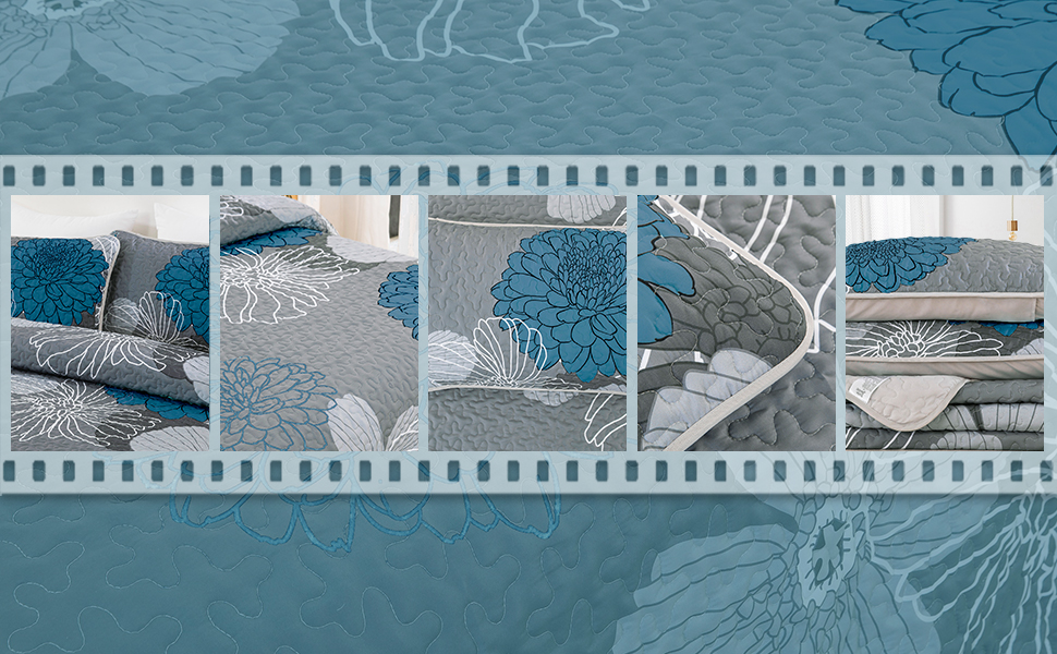 Tagesdecke WONGS BEDDING 220x240 см з квітами: тепла літня ковдра для двоспального ліжка з мікрофібри та 2 наволочками 48x75 см