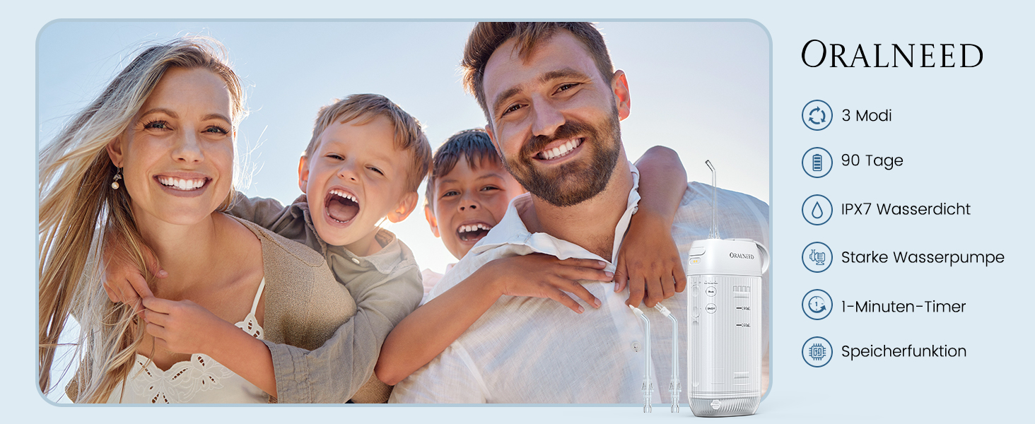 Портативний ірригатор Oralneed Mini Munddusche: 3 режими, IPX7, для дому та подорожей
