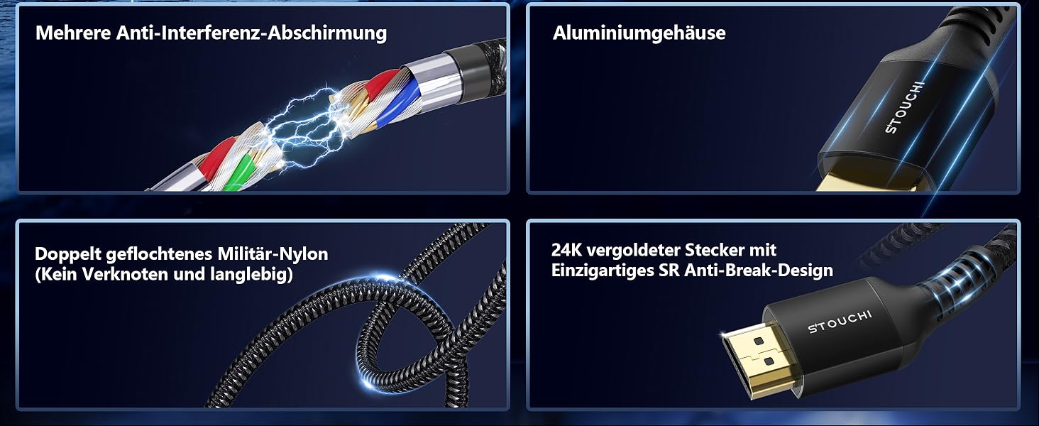 HDMI кабель Stouchi 2 м 8K 10K 4K Ultra High Speed 48Gbps 4K120 144Hz eARC HDR10 4:4 HDCP 2.2/2.3 Dolby, сумісний з Fire TV/Roku TV/PS5/Xbox Series X/Samsung/Sony/LG (2 шт., чорний)