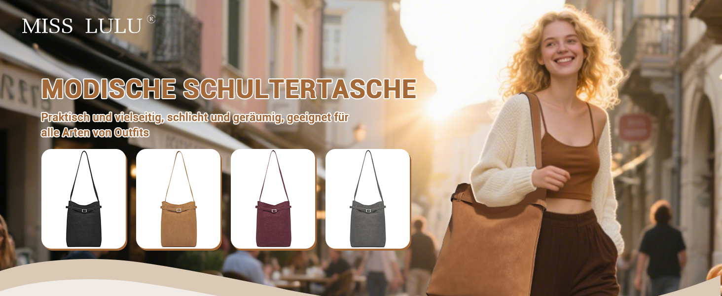 Сумка жіноча Miss Lulu велика шопер Tote Bag з м'якої PU шкіри, коричнева (2-4)