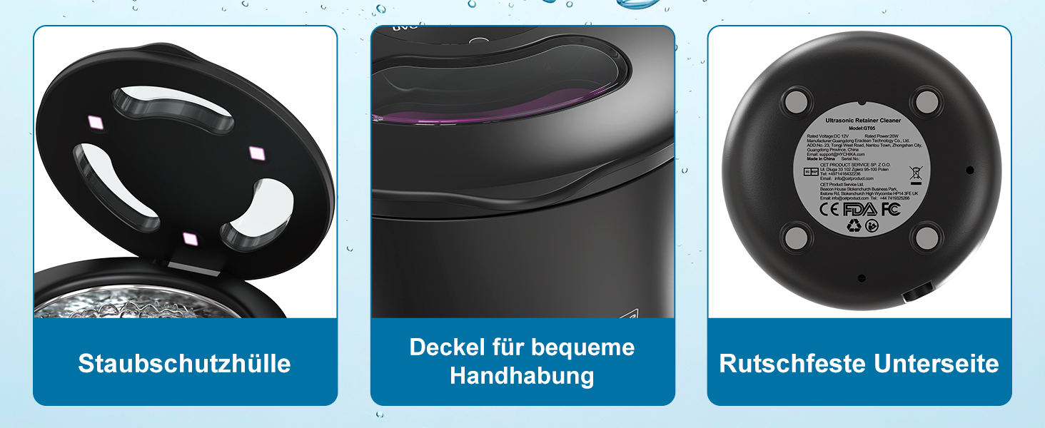 Ультразвуковий очищувач для кап, брекетів та елайнерів з УФ-стерилізацією 45 кГц, 4 режими, 200 мл, чорний