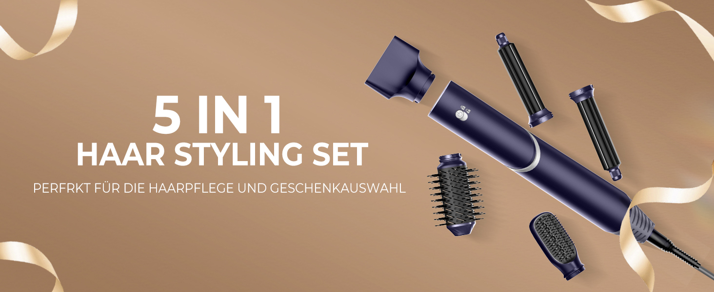 Фен-щітка 5 в 1 для волосся: сушка, укладка, локони, об'єм (блакитний)