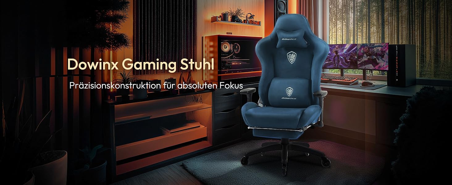 Ігровий крісло Dowinx з мікрофібри, дихаюче та ергономічне, з підніжкою (блакитний)