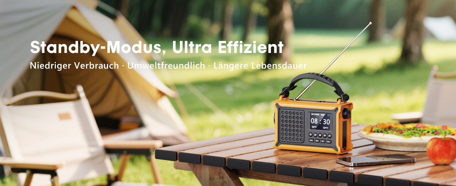 ROCAM Радіоприймач на ручку DAB+/UKW, портативне аварійне радіо з сонячною панеллю 8500 мм² та ручкою 650mA, цифрове радіо з Bluetooth, 2.4' кольоровий дисплей, 80 станцій, SOS, LED ліхтарик, USB, IPX6 для кемпінгу (Жовтий)