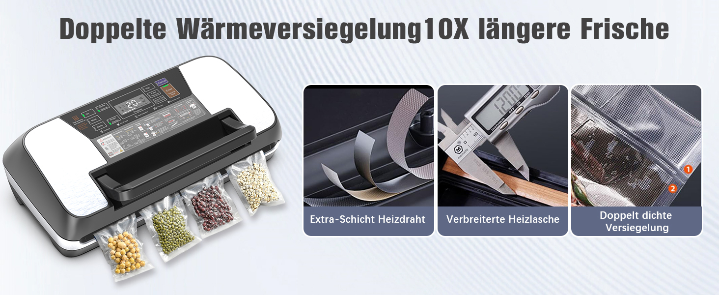 Вакуумний пакувальник OidoZac 85kPa, 12-в-1, з подвійною зварювальною лінією, вбудованим різаком та контейнером для пакетів, срібно-чорний